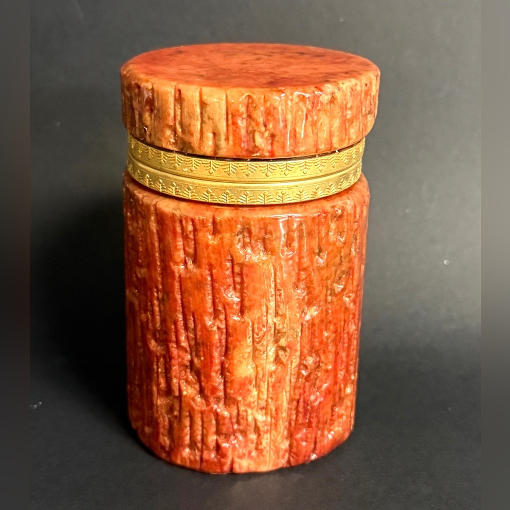 Vtg hand carved Genuine alabaster hinged trinket jar brass cigarette box Italy